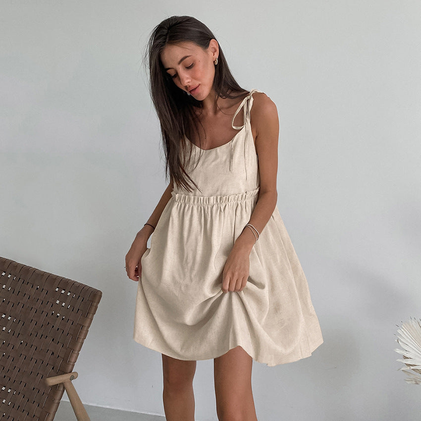 Women's Tie Shoulder Sleeveless A-Line Midi Dress