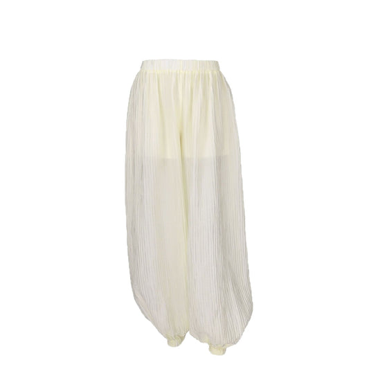 Women's Pleated Wide Leg Pants High Waist Elastic Waist Full Length Trousers