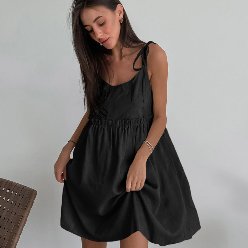 Women's Tie Shoulder Sleeveless A-Line Midi Dress