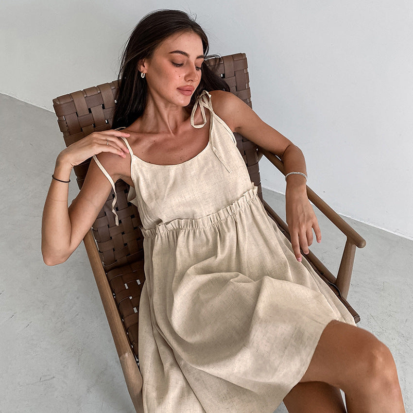Women's Tie Shoulder Sleeveless A-Line Midi Dress