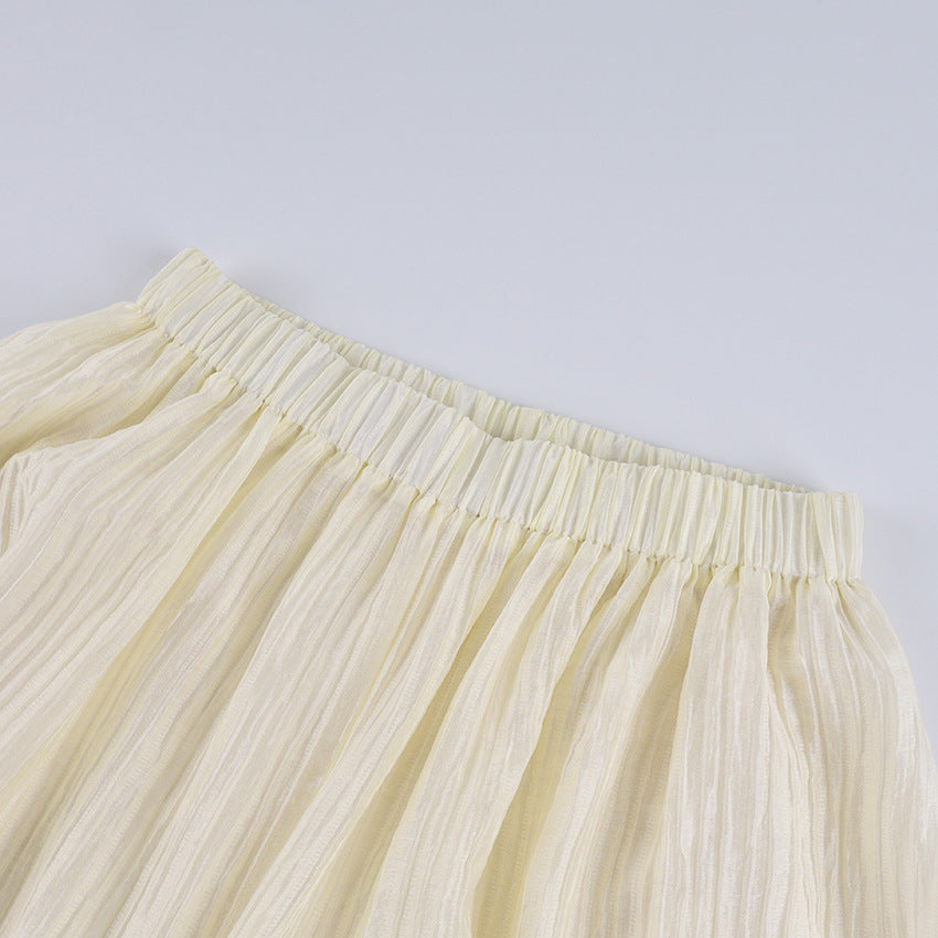 Women's Pleated Wide Leg Pants High Waist Elastic Waist Full Length Trousers