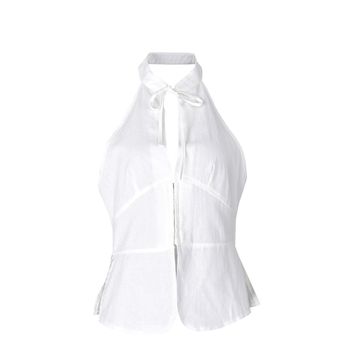 Women's Halter Neck Tie Back Sleeveless Top Fitted Waist Blouse