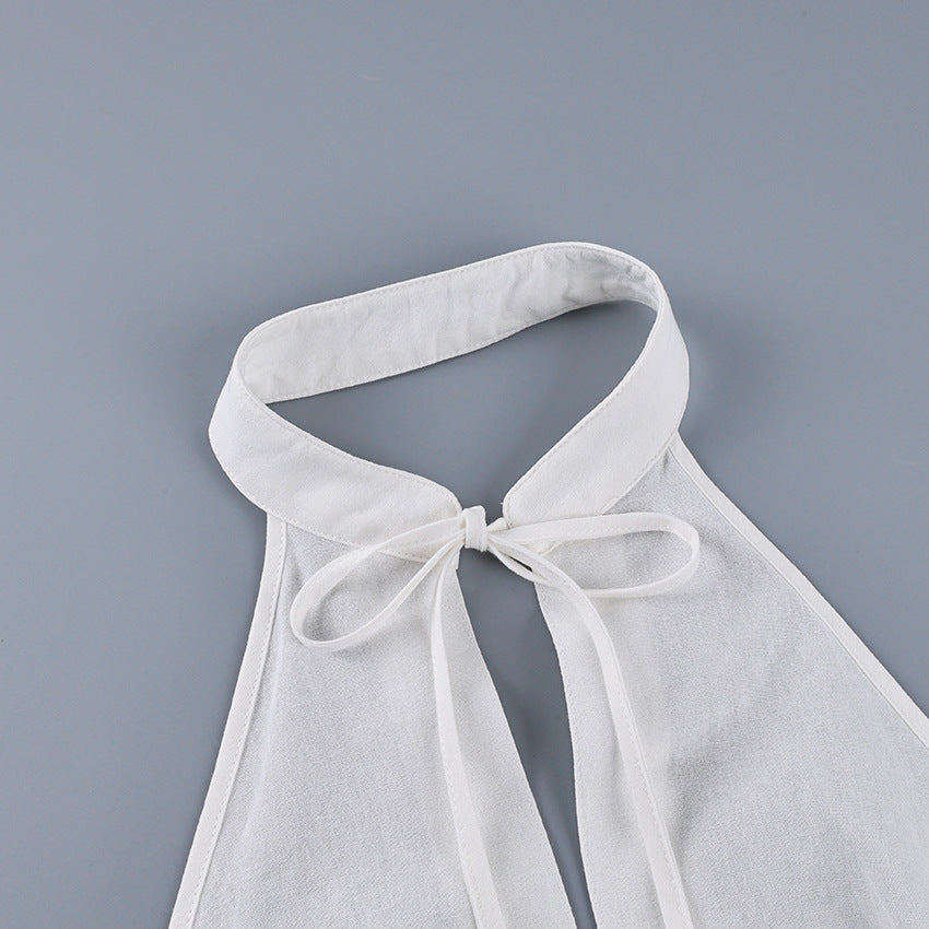 Women's Halter Neck Tie Back Sleeveless Top Fitted Waist Blouse