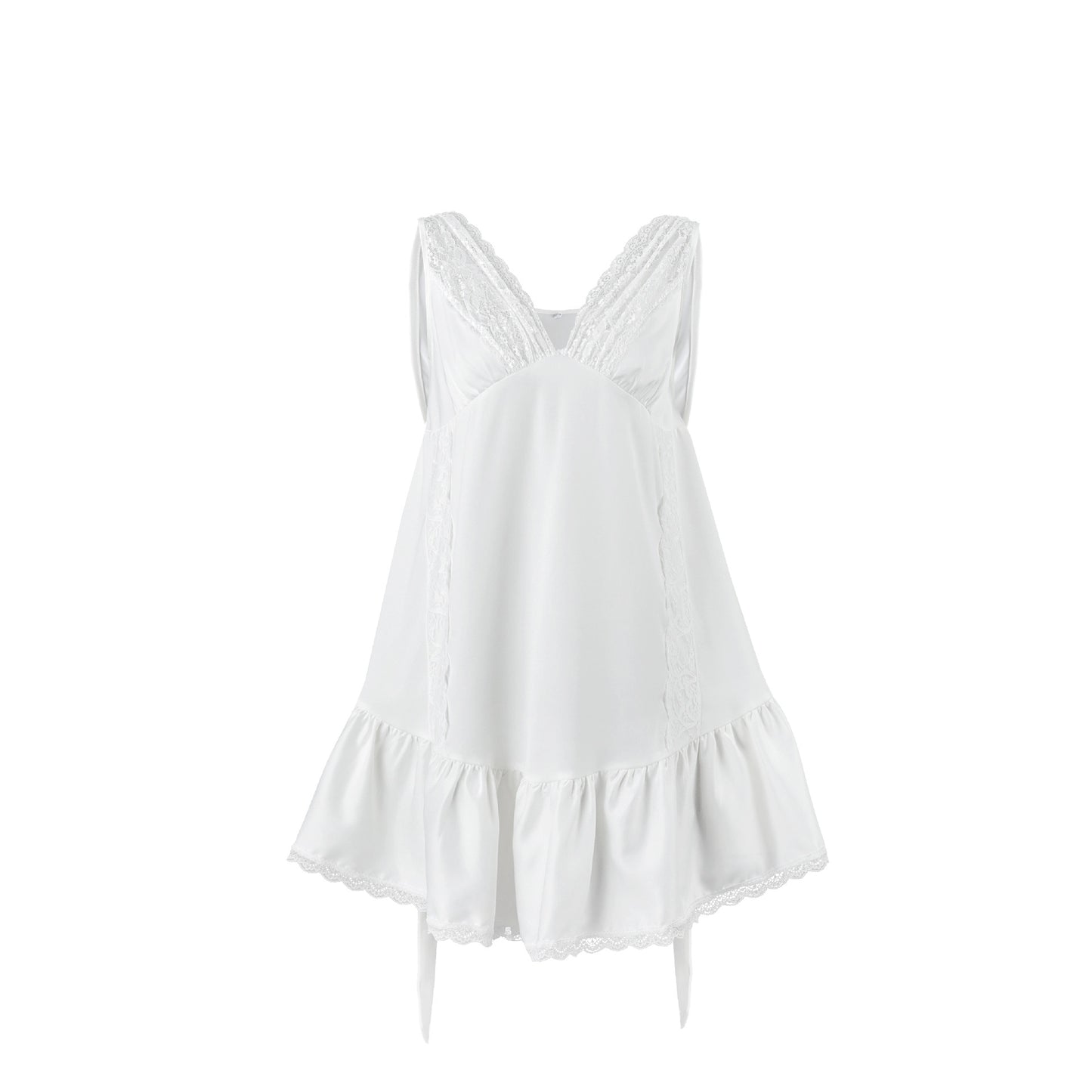 Women's Lace Panel V-Neck Sleeveless Ruffle Hem Mini Dress