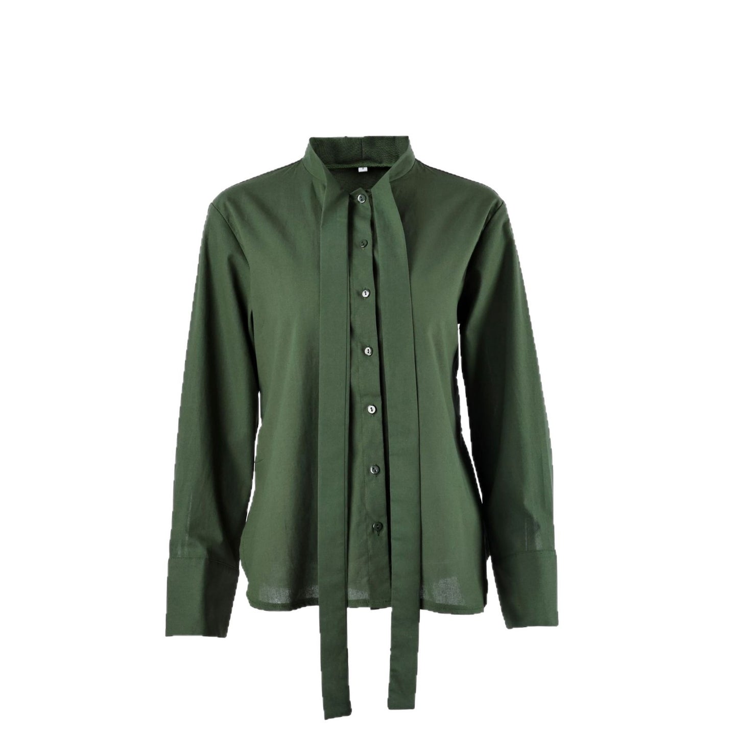 Women's Stand Collar Tie Neck Long Sleeve Blouse Button Front Loose Fit Shirt