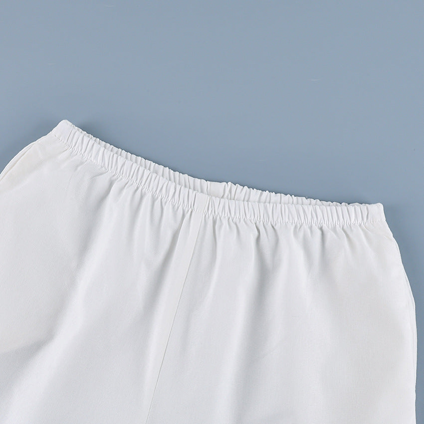 Women's Ruffle Hem Lace Trim Ankle Pants Elastic Waist Straight Leg Trousers